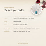 Turquoise (Firoza) Pendant – good to know before you order: what is in the box, energised after order
