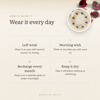 How to wear your Mulank 3 Bracelet – left wrist, morning wish, recharge on selenite or moonlight