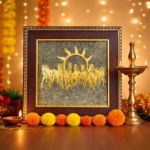 7 Horses of Prosperity on Raw Pyrite Frame - WorldOfOorja