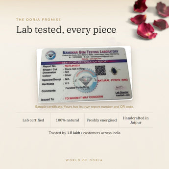 Polished Pyrite Ring lab certificate with QR code – The Oorja promise