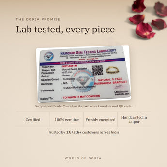 5 Mukhi Rudraksha Bracelet lab certificate with QR code – The Oorja promise