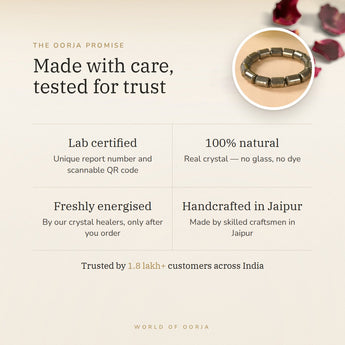 The Oorja promise – Pyrite Cylinder Bracelet, lab certified and energised after you order