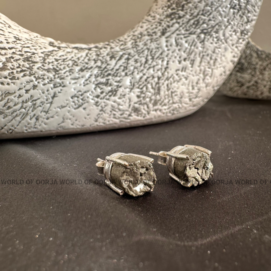 Raw Pyrite Stud Earrings - For Men &amp; Women - WorldOfOorja