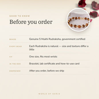 5 Mukhi Divine Rudraksha Bracelet – before you order: size, what is in the box, energised after order