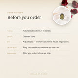 Labradorite Ring – good to know before you order: what is in the box, energised after order