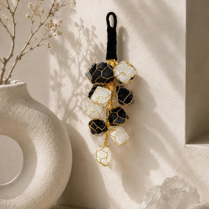 Black Tourmaline & Selenite Hanging (Small) – Protection & Cleansing