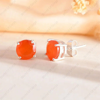 Handcrafted carnelian studs set in sterling silver