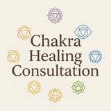 Chakra Healing Consultation logo with colorful chakra symbols on a beige background