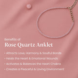 rose quartz anklet benefits on a pink background 