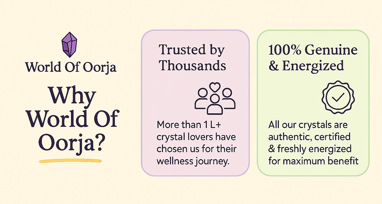 Promotional graphic for World of Oorja with text about trust, genuineness, and energy.