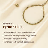 Benefits of pyrite anklet on a beige background