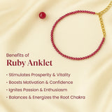 benefits of ruby anklet on a beige background 
