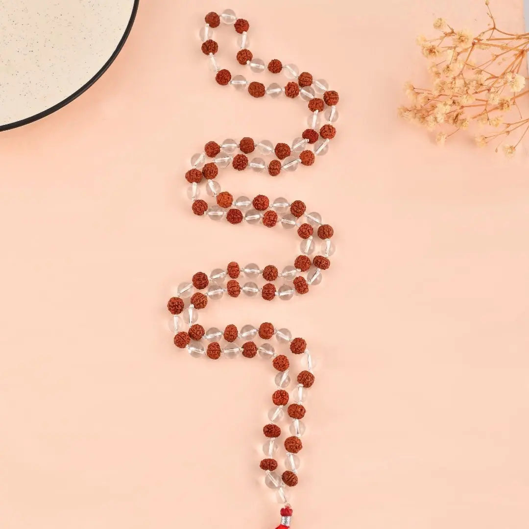 Clear Quartz and Rudraksha Mala - WorldOfOorja