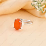 Natural Red Carnelian Oval Diamond Cut Shape Ring