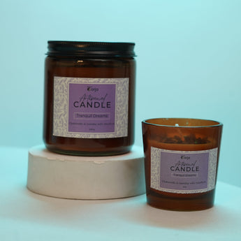 Tranquil Dreams mini candle with soothing chamomile and floral jasmine scent