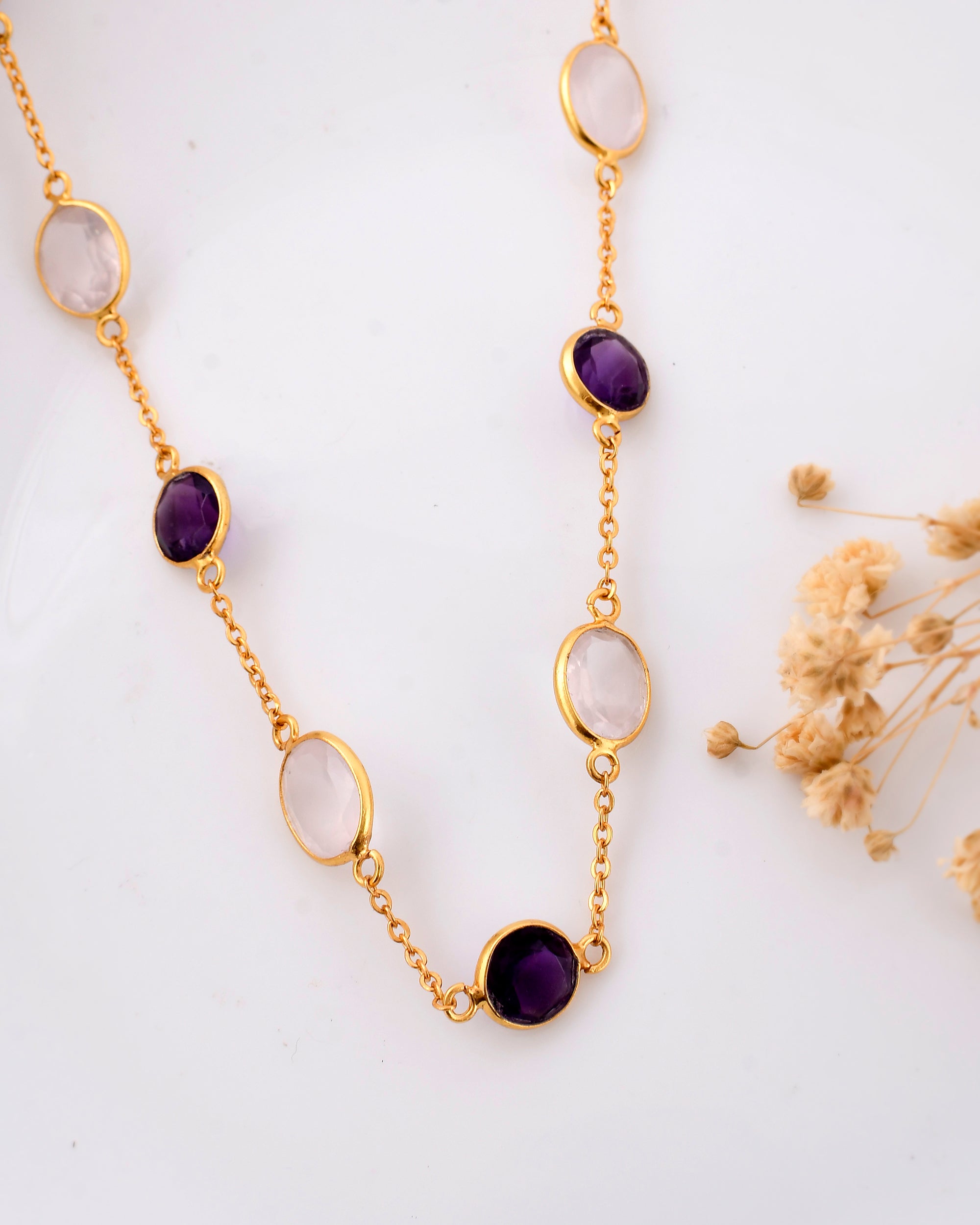 Amethyst and Rose Quartz necklace - WorldOfOorja