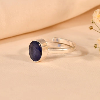 Blue sapphire ring with a polished finish, set in high-quality 925 sterling silver