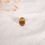 Natural tiger eye ring with golden-brown shimmer