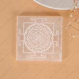 Selenite Plate - Shree Yantra Engraved for Gemstone Charging