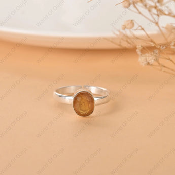 Natural Pukhraj gemstone ring with vibrant golden hue