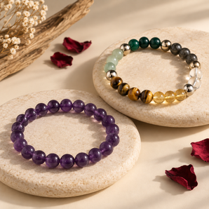Dhan Yog wealth bracelet paired with an Amethyst bracelet – World of Oorja