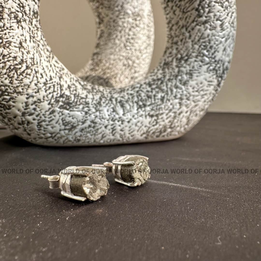 Raw Pyrite Stud Earrings - For Men &amp; Women - WorldOfOorja