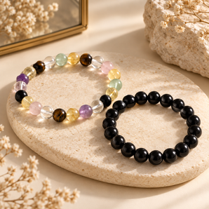 Exam Success and Protection combo – multi-stone focus bracelet with Black Obsidian bracelet