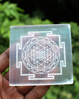 Crystals Charging Selenite Plate - Shree Yantra Engraved - WorldOfOorja