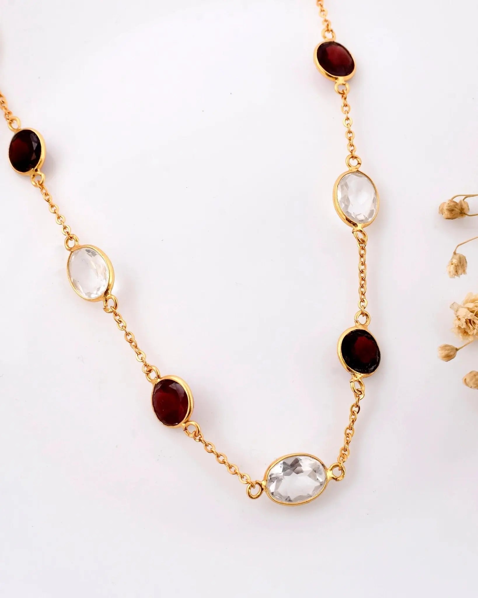 Garnet and Clear Quartz necklace - WorldOfOorja