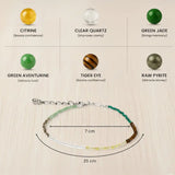 Bracelet with colored beads and their respective stones on a light wooden background