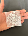 Gemstone Charging Selenite Plate - Shree Yantra Engraved - WorldOfOorja