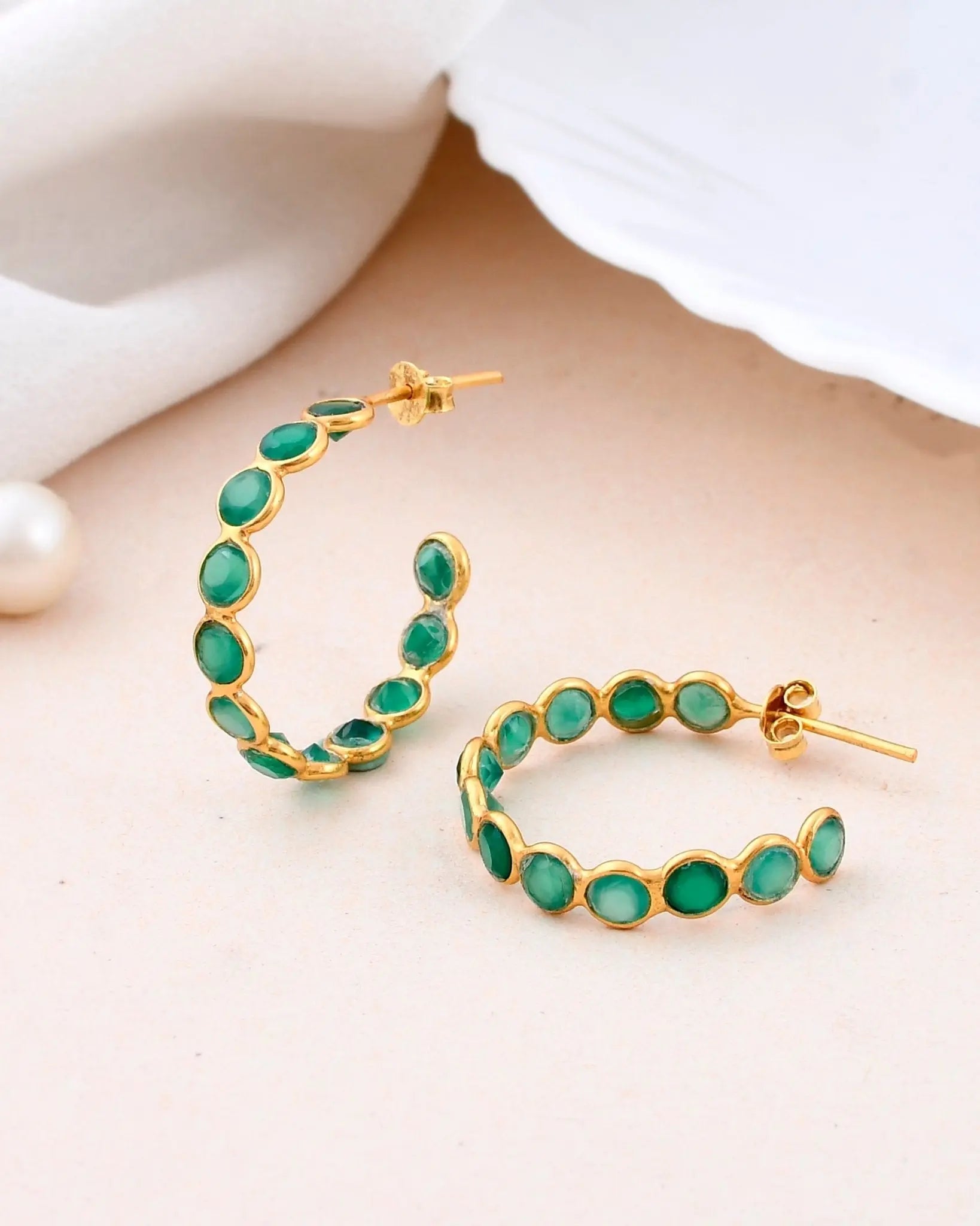 Green Onyx Hoop Earring - WorldOfOorja