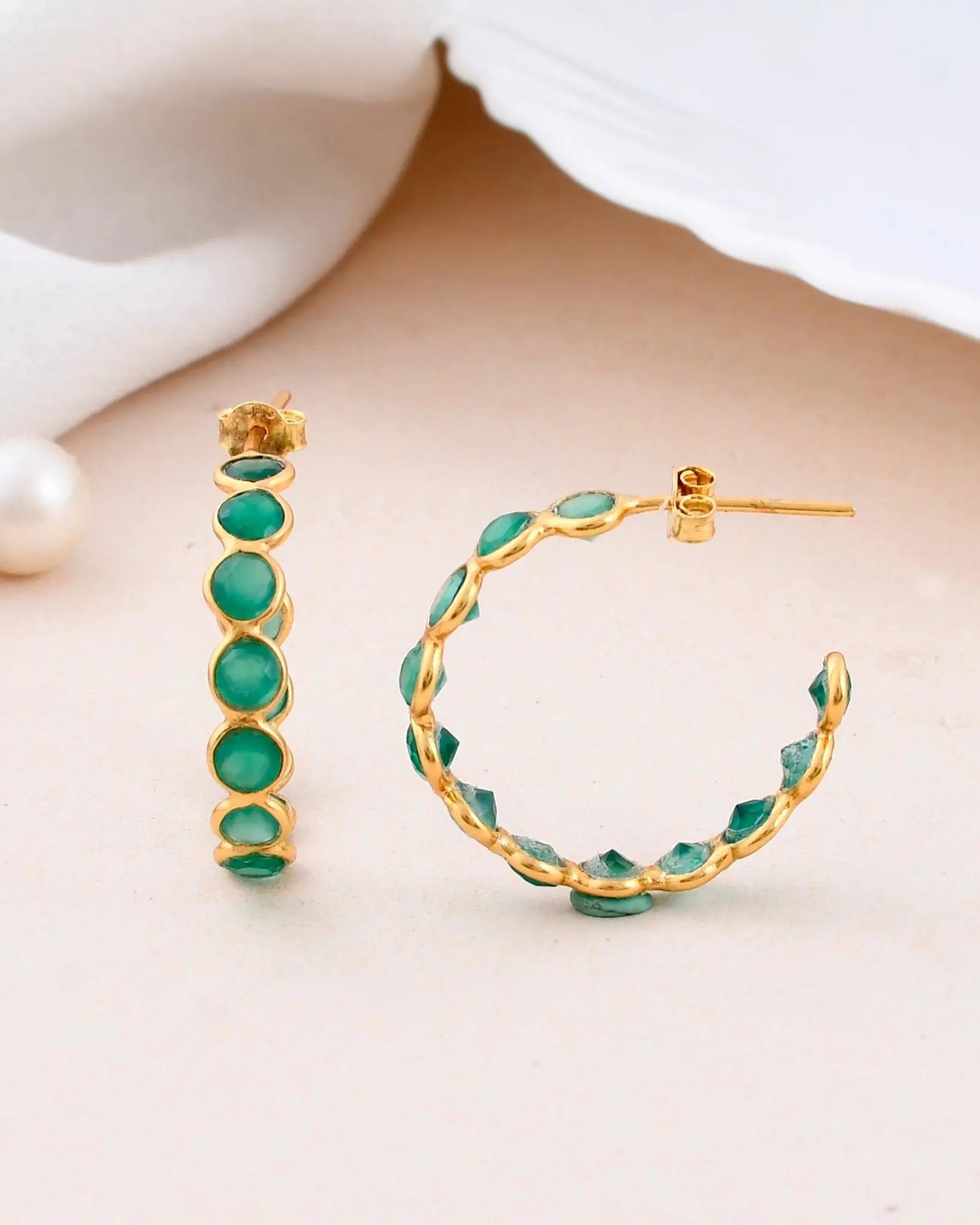 Green Onyx Hoop Earring - WorldOfOorja