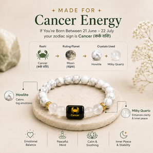 Cancer (कर्क राशि) Zodiac Bracelet – Howlite & Milky Quartz