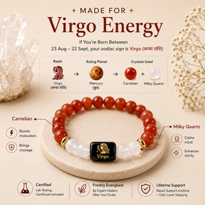 Virgo (कन्या राशि) Zodiac Bracelet – Carnelian & Milky Quartz