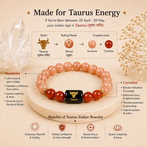 Taurus (वृषभ राशि) Zodiac Bracelet – Sunstone & Carnelian