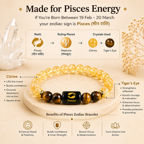 Pisces (मीन राशि) Zodiac Bracelet – Citrine & Tiger's Eye