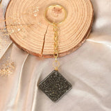 Raw Pyrite stone keychain in square design for daily protection