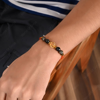 Wealth Shield sacred crystal thread with pyrite, obsidian and citrine