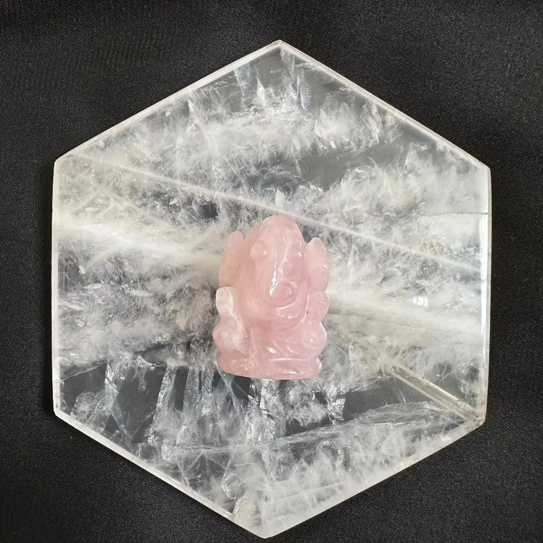 Lord Ganesha Idol- Rose Quartz Love, Compassion