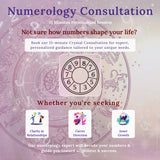 Advertisement for numerology consultation with a circular design and numbers on a beige background.