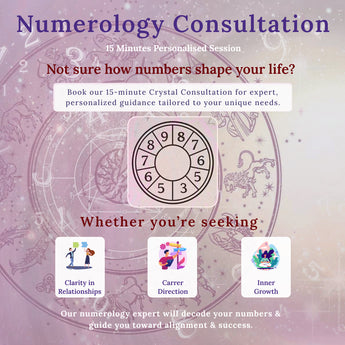 Advertisement for numerology consultation with a circular design and numbers on a beige background.