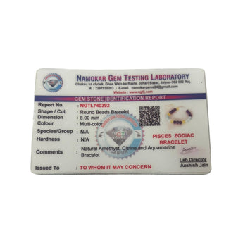 Gem Testing Laboratory certification for Pisces Zodiac Bracelet on a white background