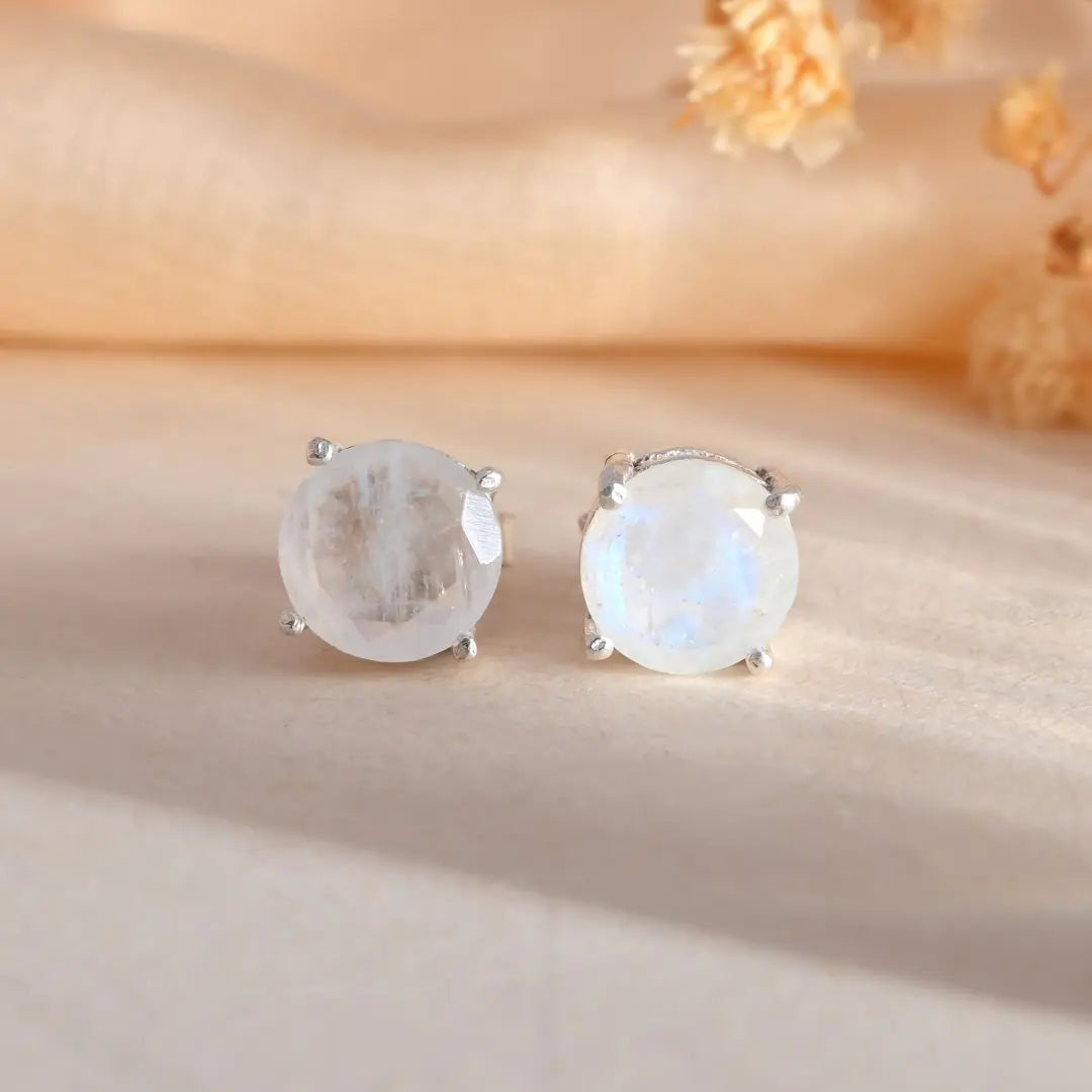 Rainbow Moonstone Studs - WorldOfOorja