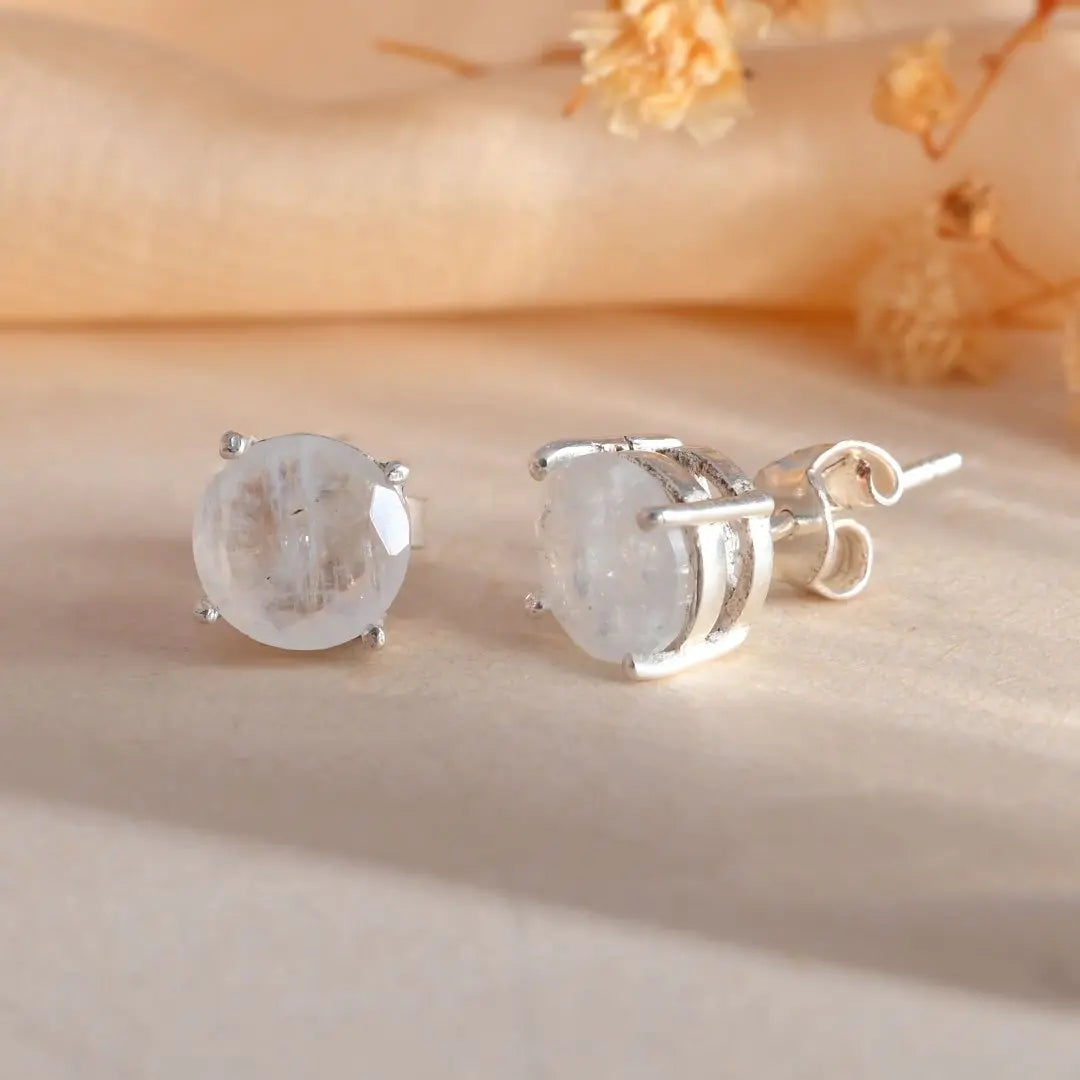 Rainbow Moonstone Studs - WorldOfOorja