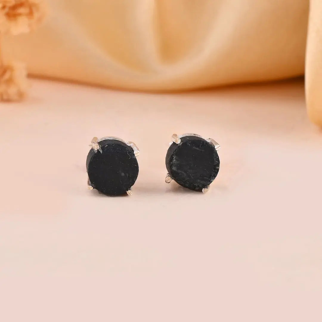 Raw Black Tourmaline Studs - WorldOfOorja