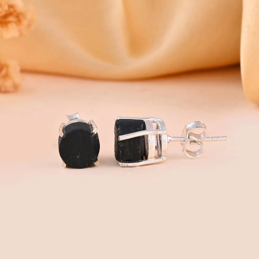 Raw Black Tourmaline Studs - WorldOfOorja