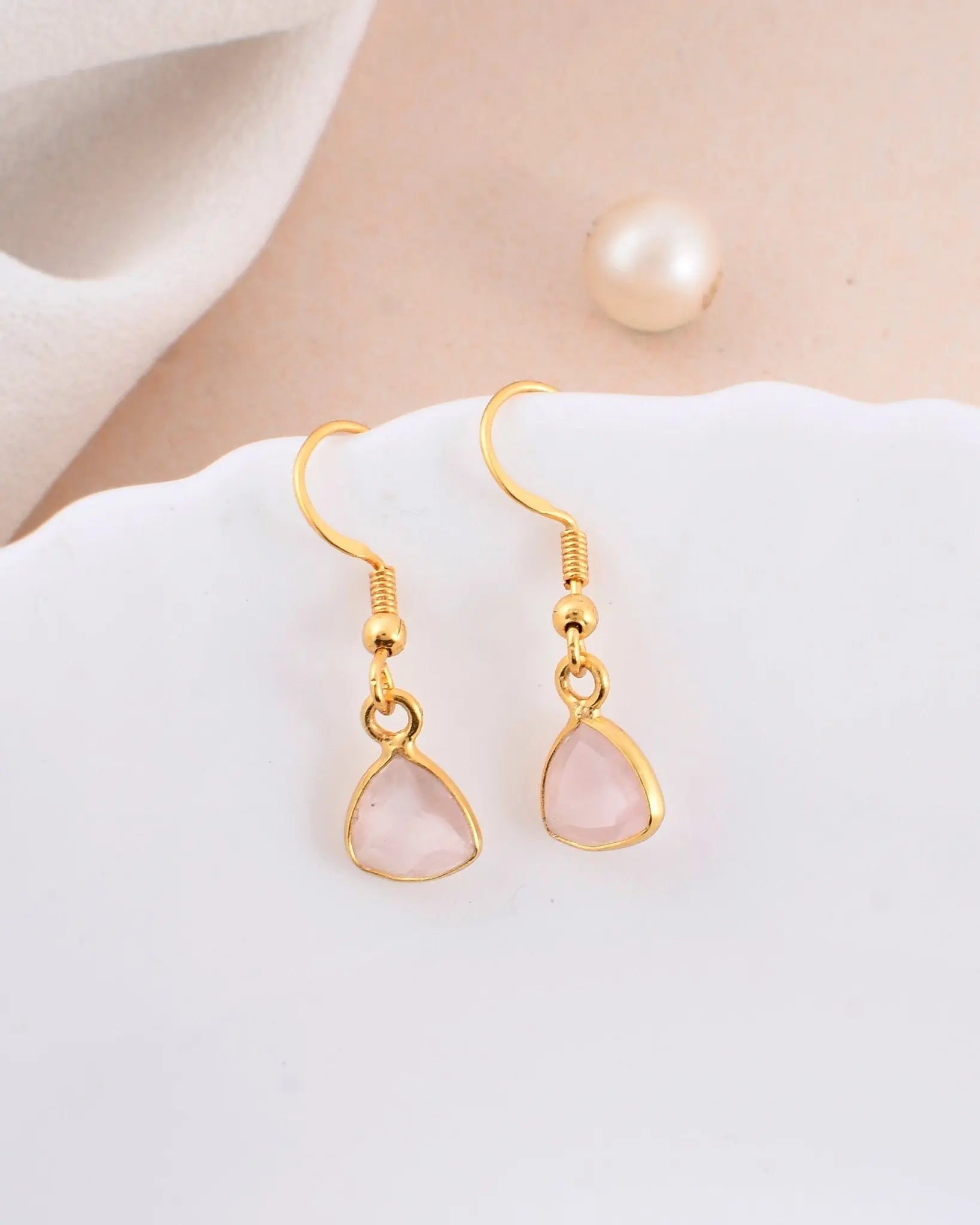 Rose Quartz Hanging Earring - WorldOfOorja