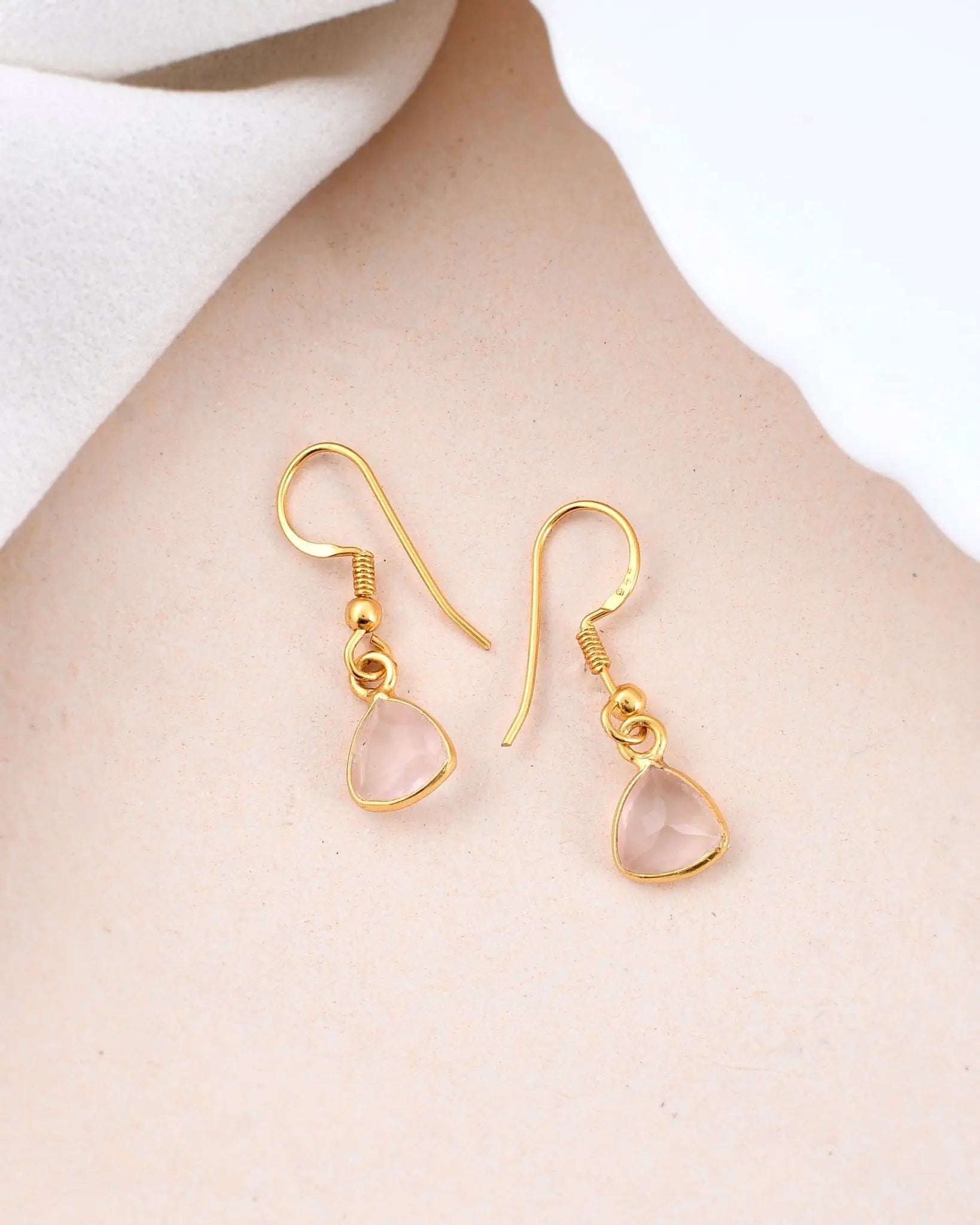 Rose Quartz Hanging Earring - WorldOfOorja