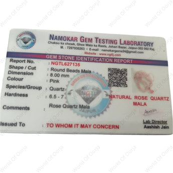 Rose Quartz Mala with Certificate